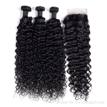 Li queen hair Raw unprocessed virgin peruvian hair bundles Jerry curly  hair bundles with closure